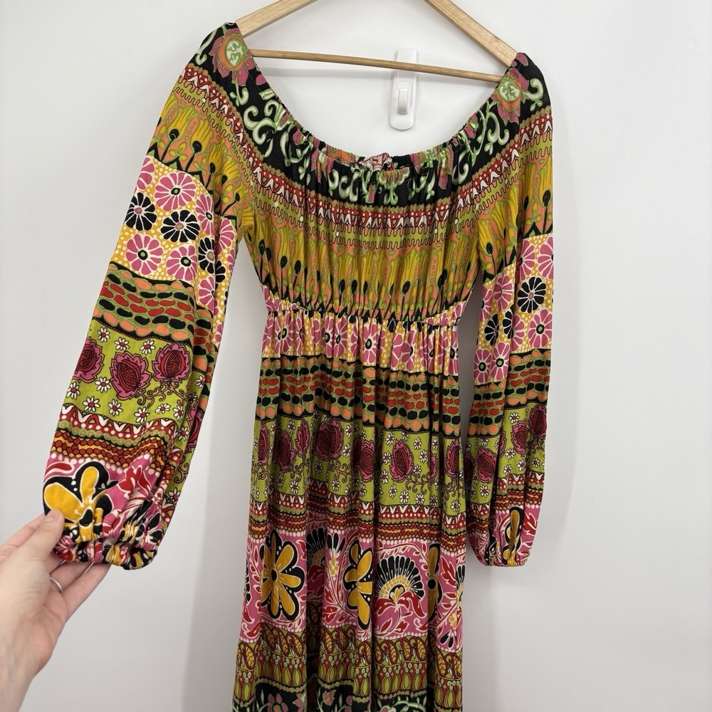 Vintage 1960s STJ Marshall Klugman Maxi Dress Medium Psychedelic Floral Groovy